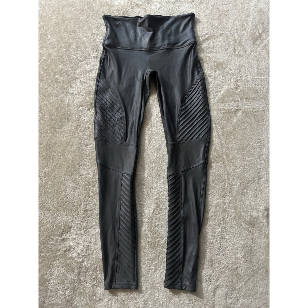 SPANX Women's Faux Leather Shiny MOTO LEGGINGS BLACK Size Medium